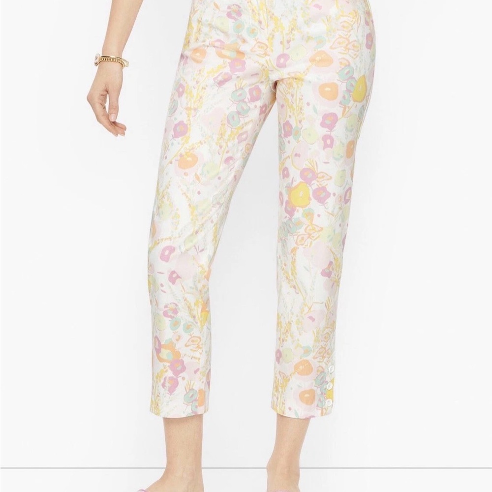 Talbots Pants Perfect Crop Ankle Capris Pastel Art Watercolor Floral‎ 10 Large